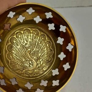 Vintage Brass Peacock Dish Tray, Decorative Bowl with‎ Cutout Design, Boho Decor